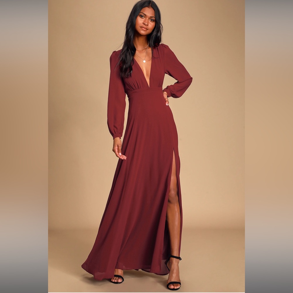 All My Life Burgundy Long Sleeve Maxi Dress Lulu’s NWT